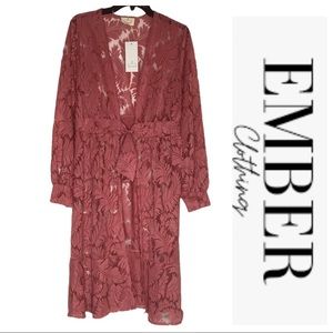 Brand New! Ember Printed Sheer Salmon Pink Duster/Swimsuit Coverup. Size XL